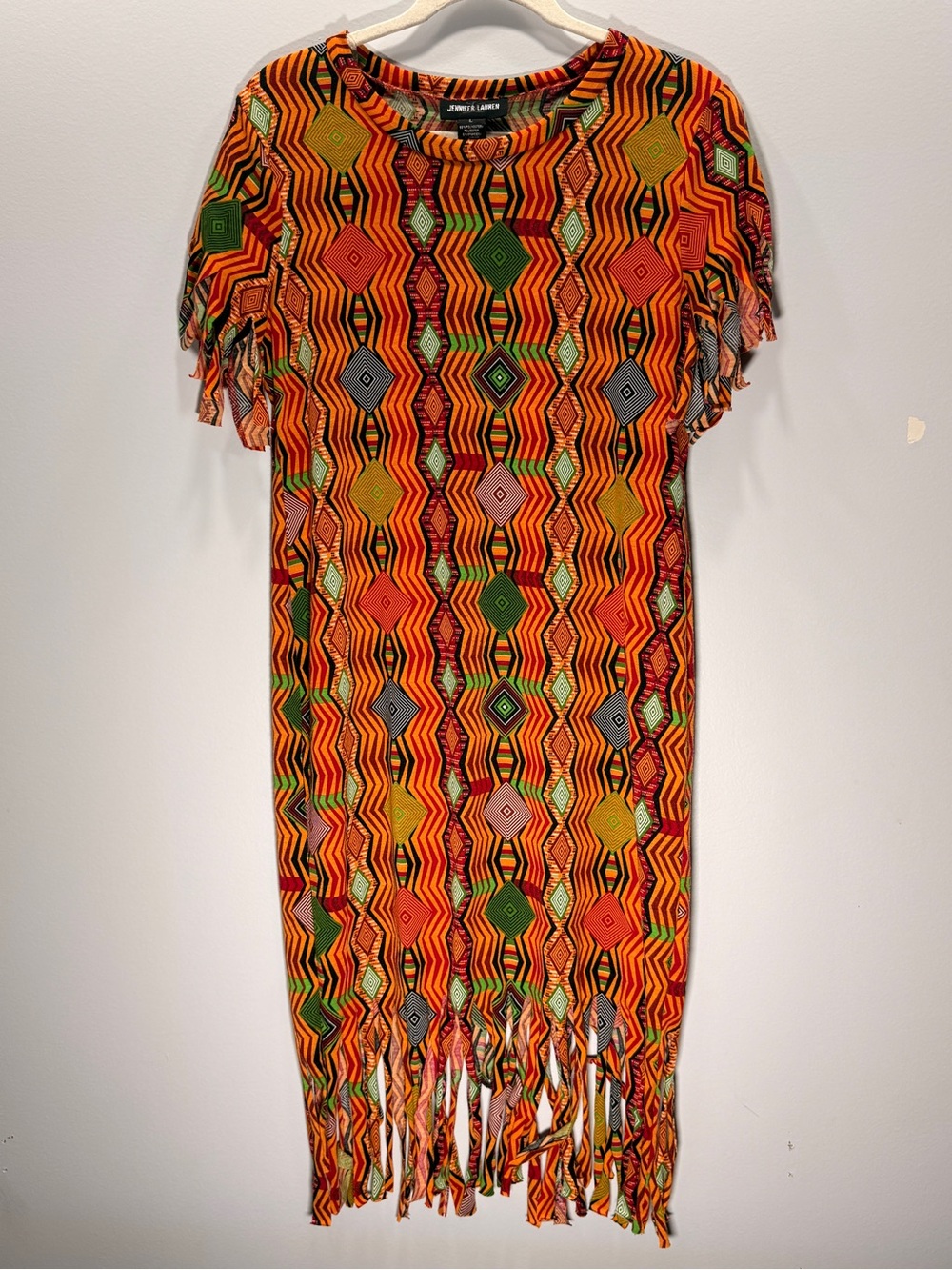 Bold Orange Geometric Fringe Midi Dress by LuLaRoe